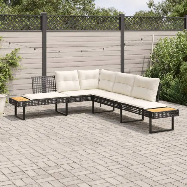 L shaped garden sofa with cushions, poly rattan Black - Shop at LoveMi