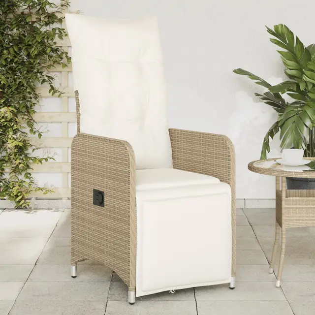 Adjustable Garden Chair with Cushion Poly Rattan Beige - Shop at LoveMi
