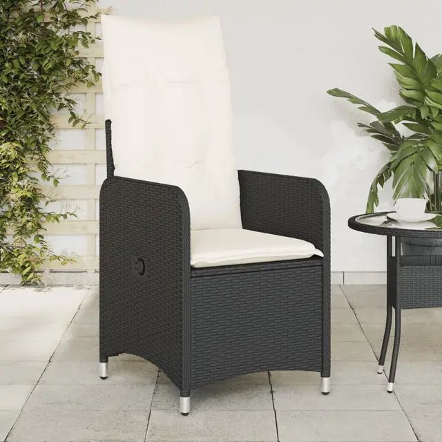 Adjustable Garden Chair with Cushion Poly Rattan Black - Shop at LoveMi