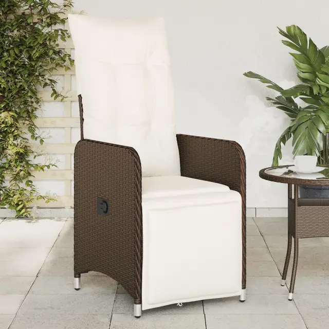 Adjustable Garden Chair with Cushion Poly Rattan Brown - Shop at LoveMi