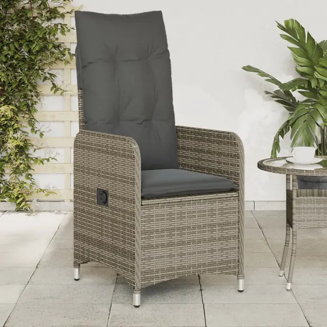 Adjustable Garden Chair with Cushion Poly Rattan Gray - Shop at LoveMi