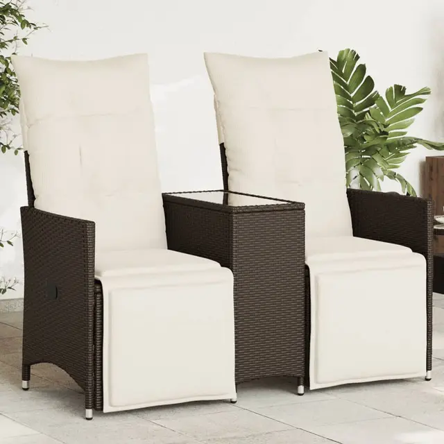 Garden Sofa 2 Seater Adjustable with Table Poly Rattan Brown - Shop at LoveMi