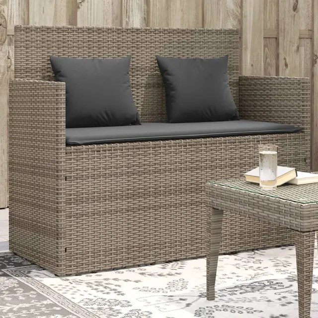 Garden Bench with Cushions Poly Rattan Gray - Shop at LoveMi