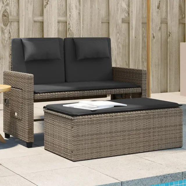Adjustable Garden Bench with Cushions, Poly Rattan Gray - Shop at LoveMi
