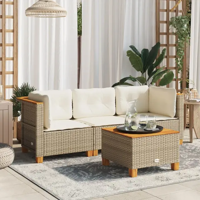Garden Corner Sofa with Cushions Poly Rattan Garden Sofa Beige And White - Shop at LoveMi