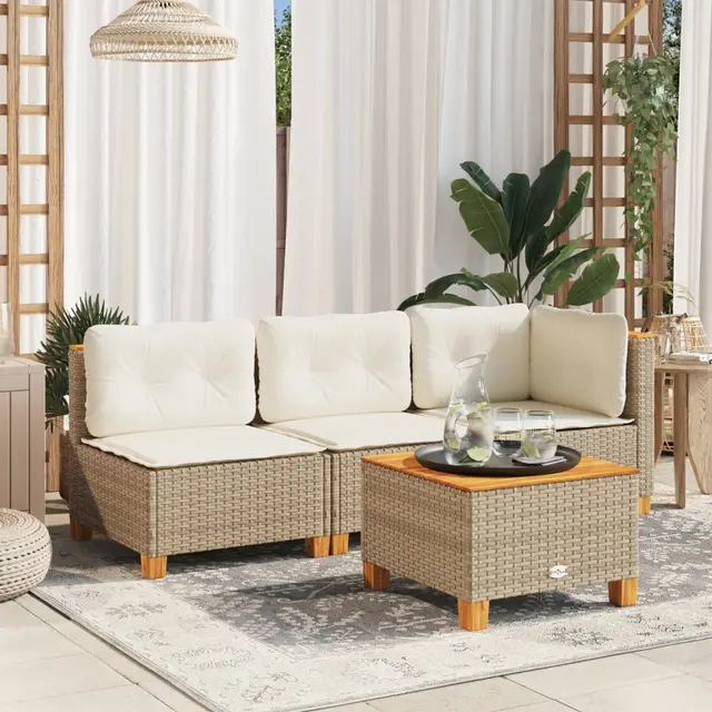 Garden Table 55x Poly Rattan Acacia Wood Garden Table Beige - Shop at LoveMi