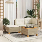 Garden Stool with Cushion 63.Poly Rattan - Beige