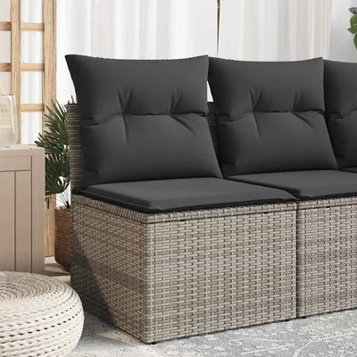 Garden Sofa without Armrests with Cushions Poly Rattan Gray - Shop at LoveMi