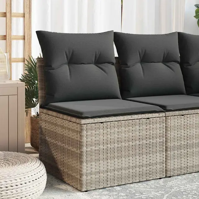 Garden Sofa without Armrests with Cushions Poly Rattan Light Grey - Shop at LoveMi