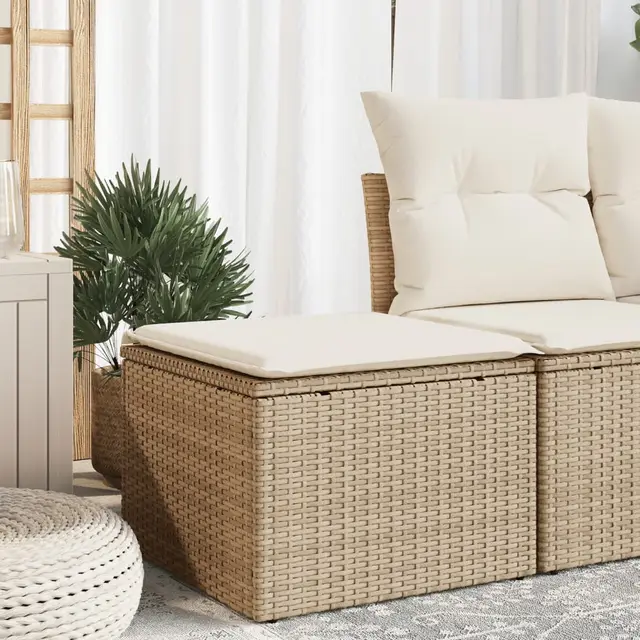 Garden Stool with Cushion 55x Poly Rattan Beige And Cream - Shop at LoveMi