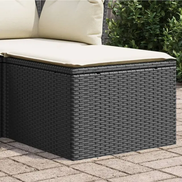 Garden Stool with Cushion 55x Poly Rattan Black And Cream - Shop at LoveMi