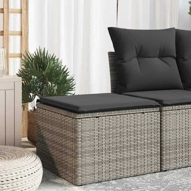 Garden Stool with Cushion 55x Poly Rattan Gray - Shop at LoveMi