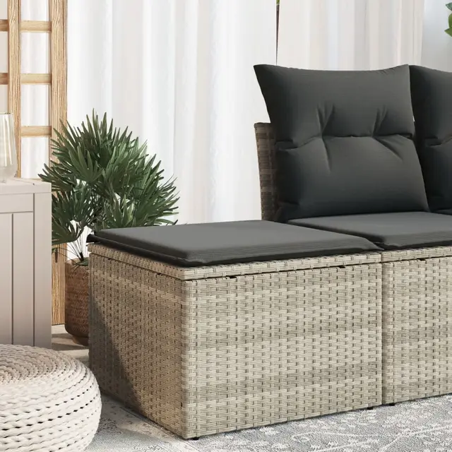 Garden Stool with Cushion 55x Poly Rattan Light Grey - Shop at LoveMi