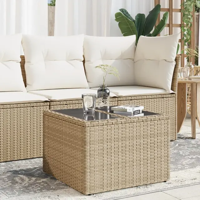 garden table with glass top 55 x poly rattan Beige - Shop at LoveMi