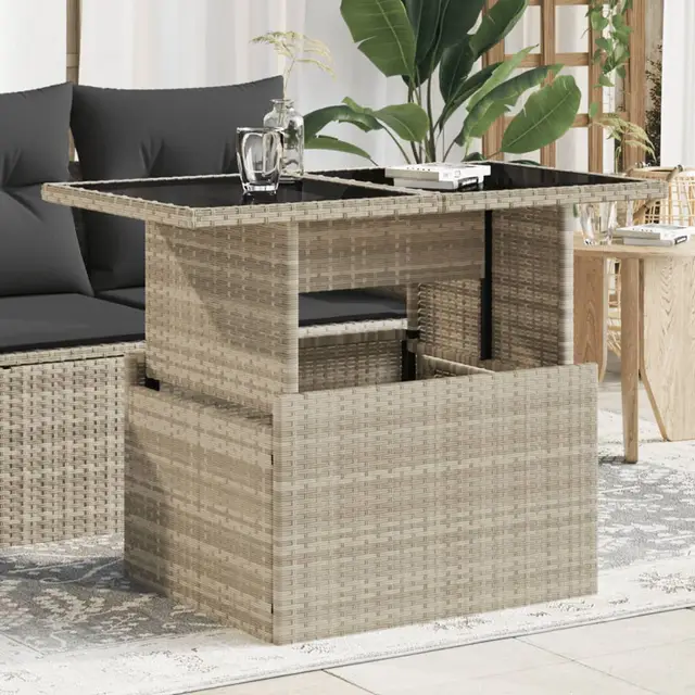 garden table with glass top poly rattan Light Grey - Shop at LoveMi