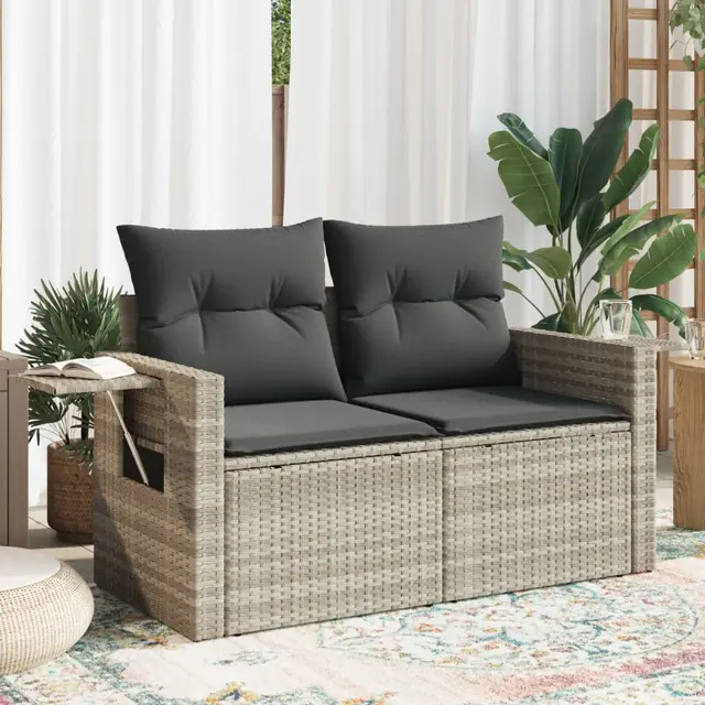 Garden Sofa with Cushions 2 Seater Poly Rattan Light Grey - Shop at LoveMi