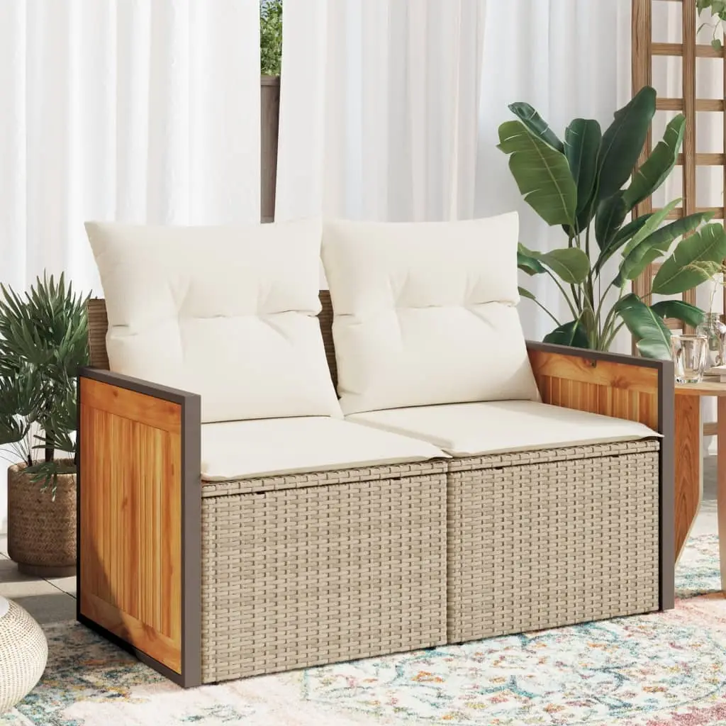 Garden Sofa with Cushions 2-Seater Poly Rattan - Beige And White