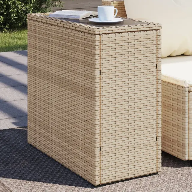 garden side table with glass top 58x27, rattan garden side table Beige - Shop at LoveMi