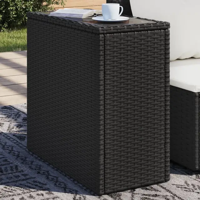 garden side table with glass top 58x27, rattan garden side table Black - Shop at LoveMi