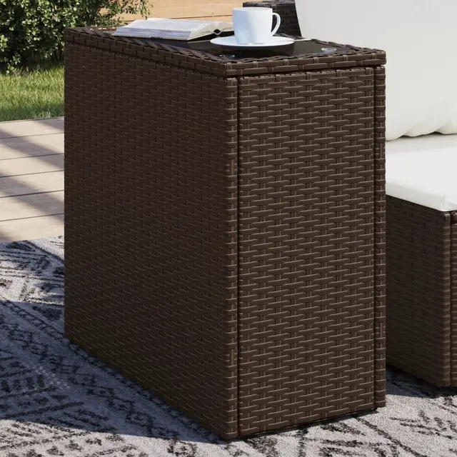 garden side table with glass top 58x27, rattan garden side table Brown - Shop at LoveMi