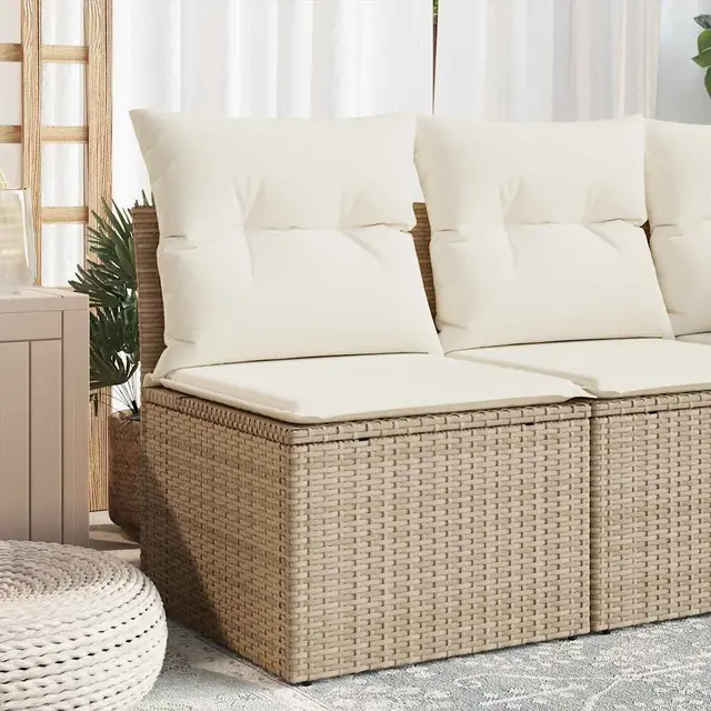 Garden Chair without Armrests with Cushion Poly Rattan Beige - Shop at LoveMi