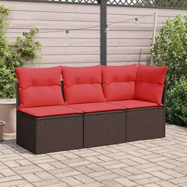 Garden armchair without armrests with cushion, poly rattan Brown - Shop at LoveMi