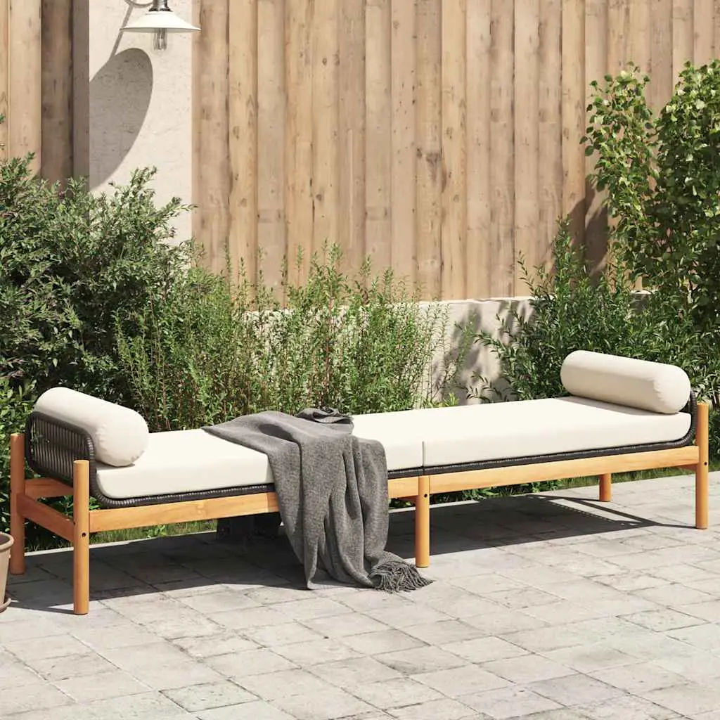 garden bench with cushions, poly rattan, acacia - Black