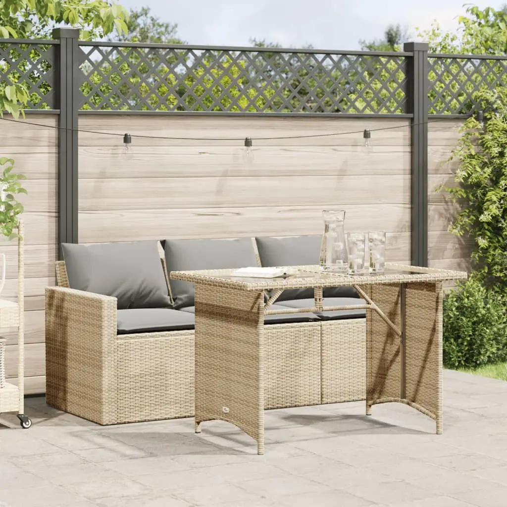 2-piece garden dining set with cushions, poly rattan - Beige