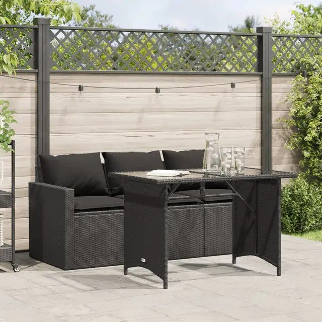 2 piece garden dining set with cushions, poly rattan Black - Shop at LoveMi