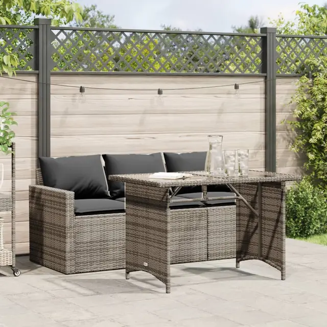 2 piece garden dining set with cushions, poly rattan Gray - Shop at LoveMi