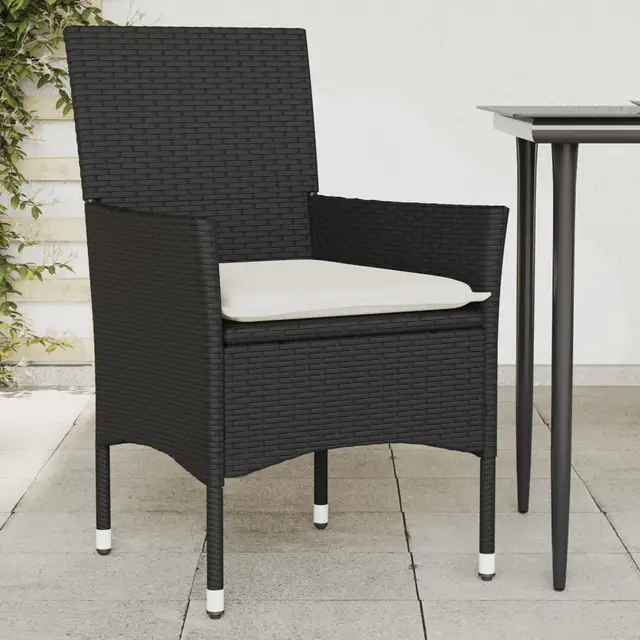 Garden Chairs with Cushions, , Poly Rattan Black And Cream - Shop at LoveMi