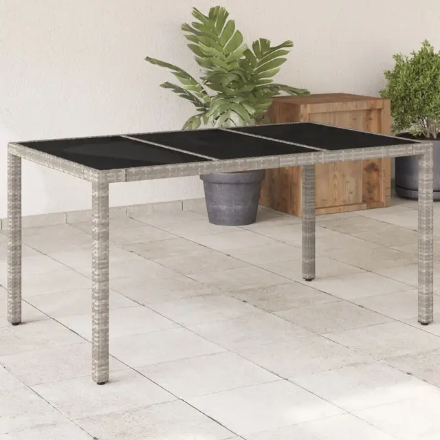 garden table with glass top 150x poly rattan Light Grey - Shop at LoveMi