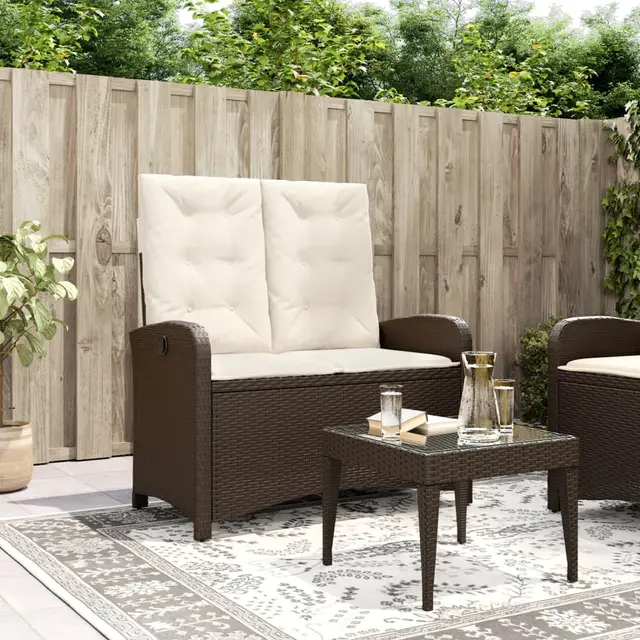 Adjustable Garden Bench with Cushions, Poly Rattan Brown And Cream - Shop at LoveMi