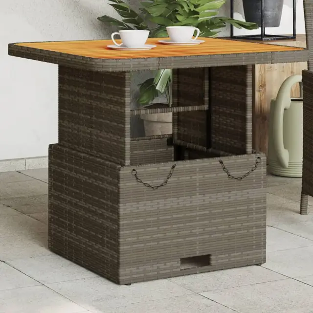 Garden Table 80x Poly Rattan and Acacia Wood Gray - Shop at LoveMi