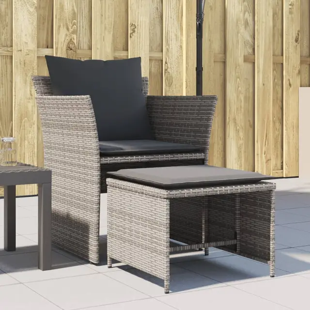 Garden Chair with Footstool Poly Rattan Gray - Shop at LoveMi