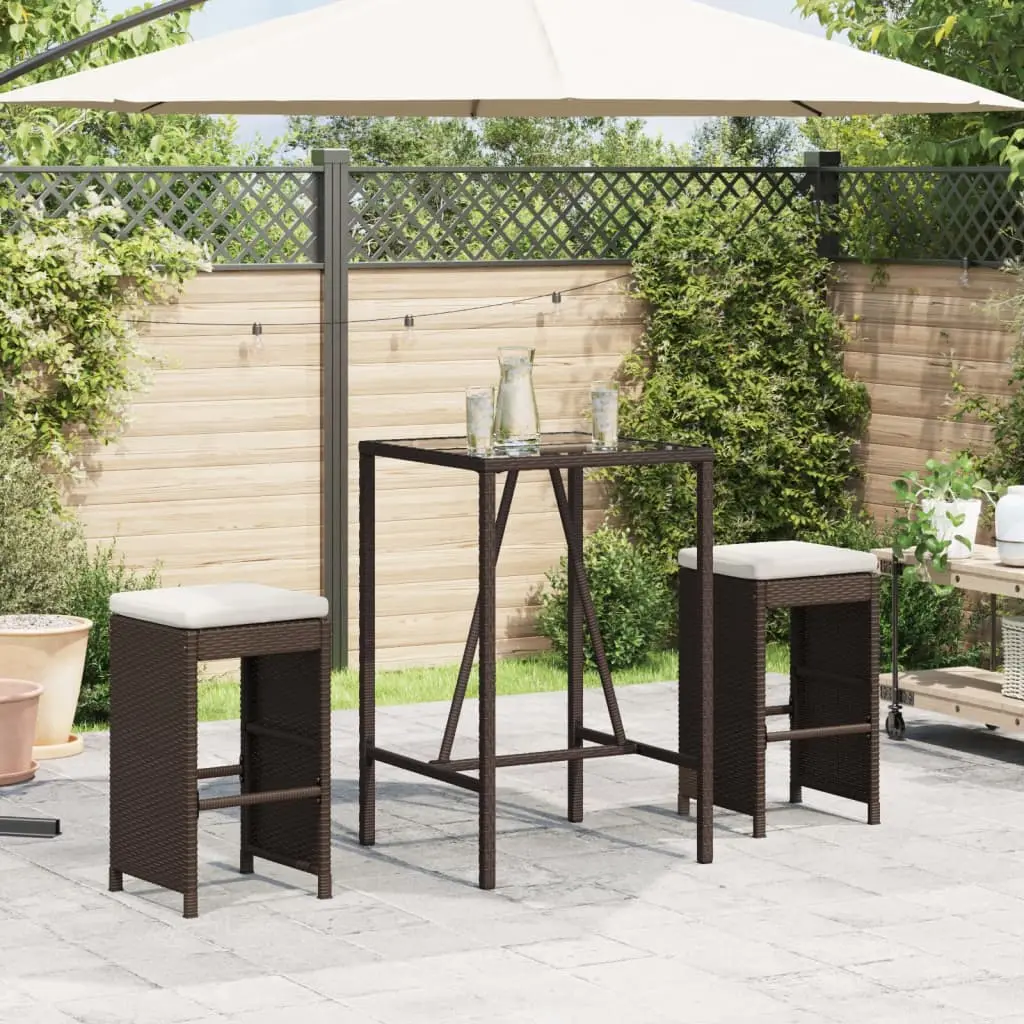 Garden Bar Stools with Cushions, , Poly Rattan - Brown