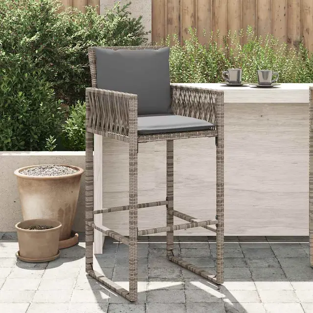 Garden Bar Stools with Cushions, , Poly Rattan Gray - Shop at LoveMi