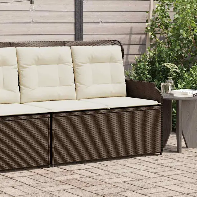 Adjustable Garden Bench with Cushions, Poly Rattan Brown - Shop at LoveMi