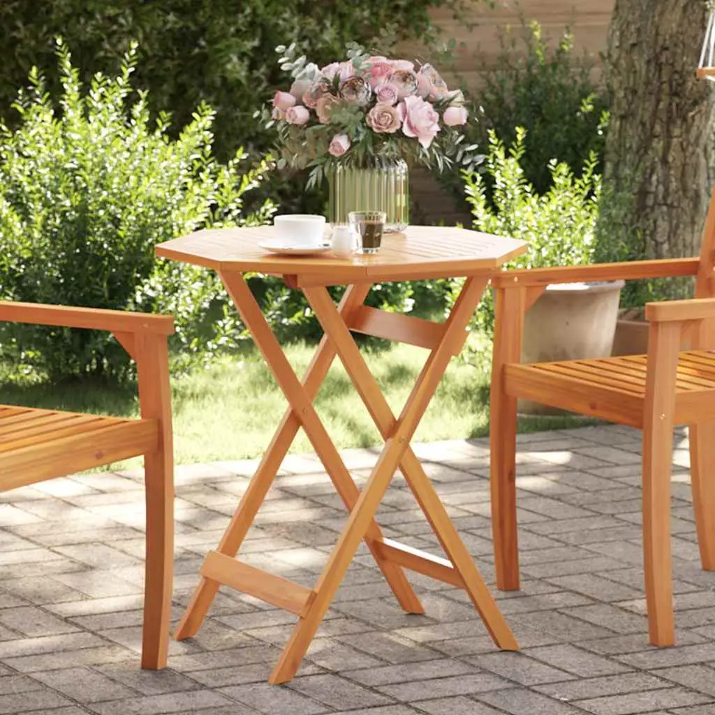 Folding Garden Table Ø Solid Acacia Wood Garden Table - 70 X 75 Cm