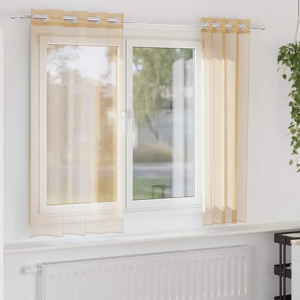 Voile Curtains with Eyelets - Sand Colour