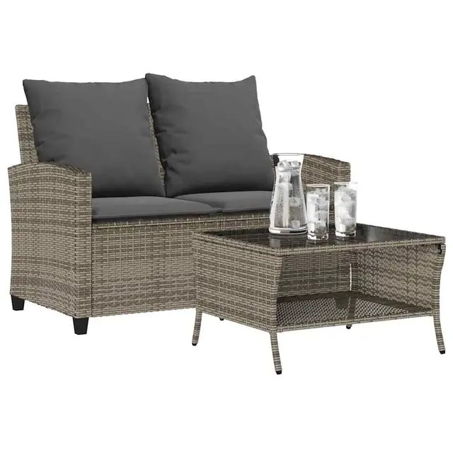 2 seater garden sofa with cushions & table, poly Gray - Shop at LoveMi