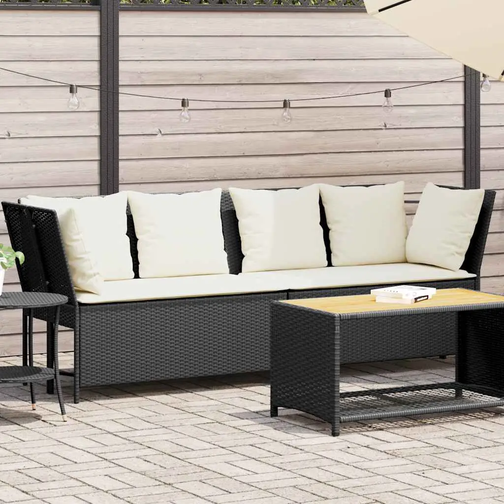 garden sofa with cushions, poly rattan, garden sofa - Black