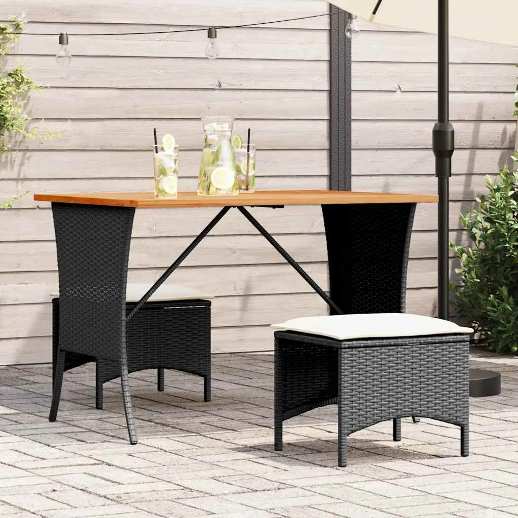 garden table with acacia wood top 105x poly rattan - Black