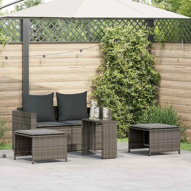 5 piece garden sofa set with cushions, stackable, poly rattan Gray - Shop at LoveMi