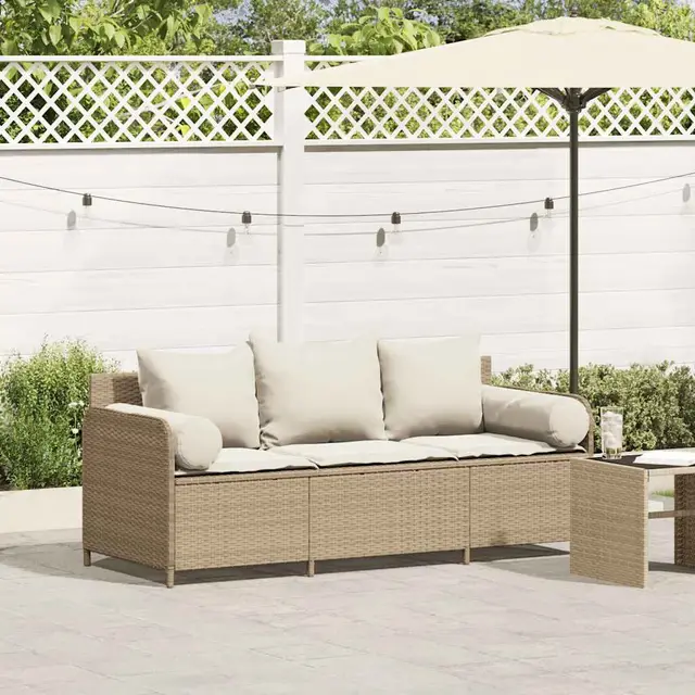 Garden Sofa with Cushions 3 Seater Poly Rattan Beige - Shop at LoveMi