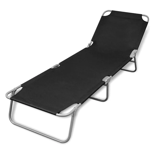 Folding Sun Lounger Powder Coated Folding Lounger Powder Coated Black - Shop at LoveMi