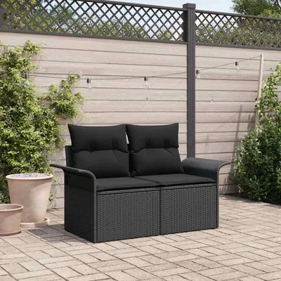 Garden Sofa with Cushions 141 x Poly Rattan Black - Shop at LoveMi