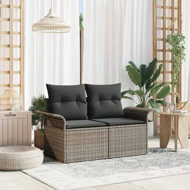 Garden Sofa with Cushions 141 x Poly Rattan Gray - Shop at LoveMi
