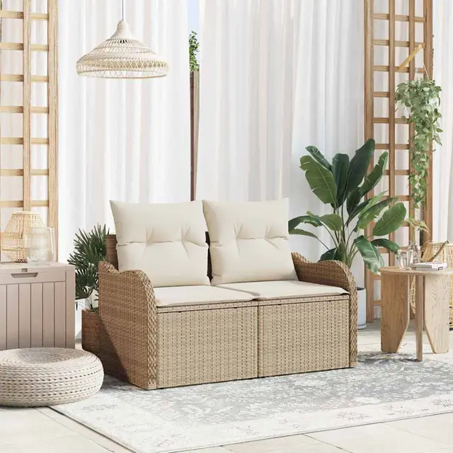 Garden Sofa with Cushions 121 x Poly Rattan Beige And Cream - Shop at LoveMi