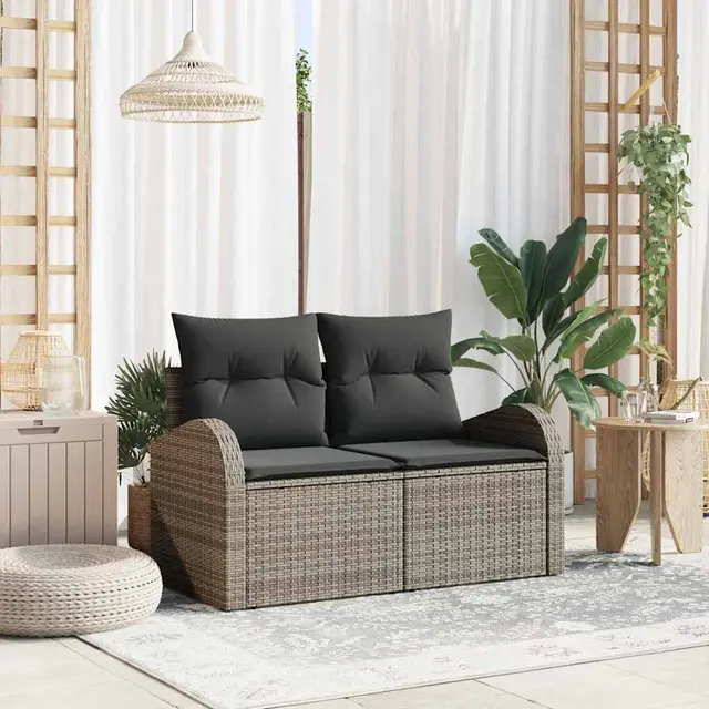Garden Sofa with Cushions 124 x Poly Rattan Gray - Shop at LoveMi